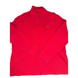 Polo Ralph Lauren Red 1/4 Quarter Zip Estate Rib Sweater Mock Neck Mens Large